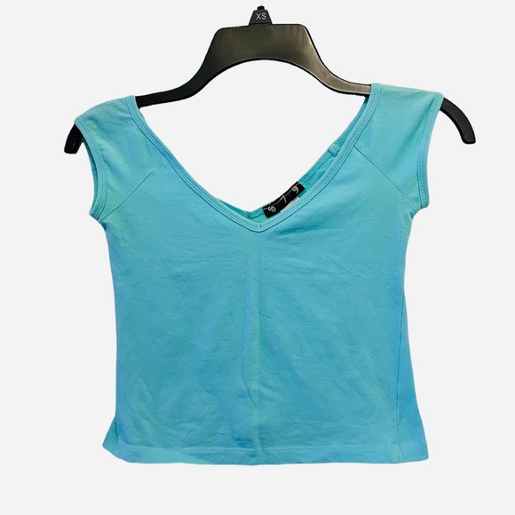 579 Teal Cropped Off the Shoulder Double Layer Bling Halter Top (Late 90s Style) - Picture 5 of 7